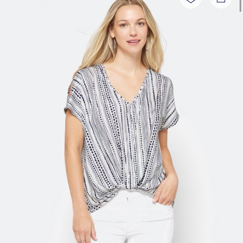 Bobeau Cold Shoulder Striped V-Neck Women's Top
